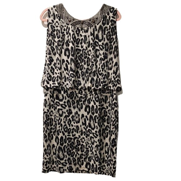 Dressbarn Collection Leopard Print Dress Lined Embellished Size 16 Black‎ Tan - Picture 12 of 12